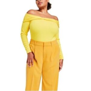 (4X)- Sergio Hudson Women's Off the Shoulder Bodysuit - Yellow‎